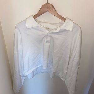 Brandy Melville cropped white collared sweatshirt